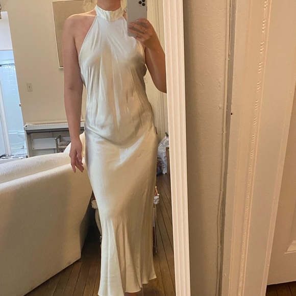 Brand new- Silk MAISON-bias cut 100% mulberry silk ice green dress/ evening gown - Picture 14 of 16